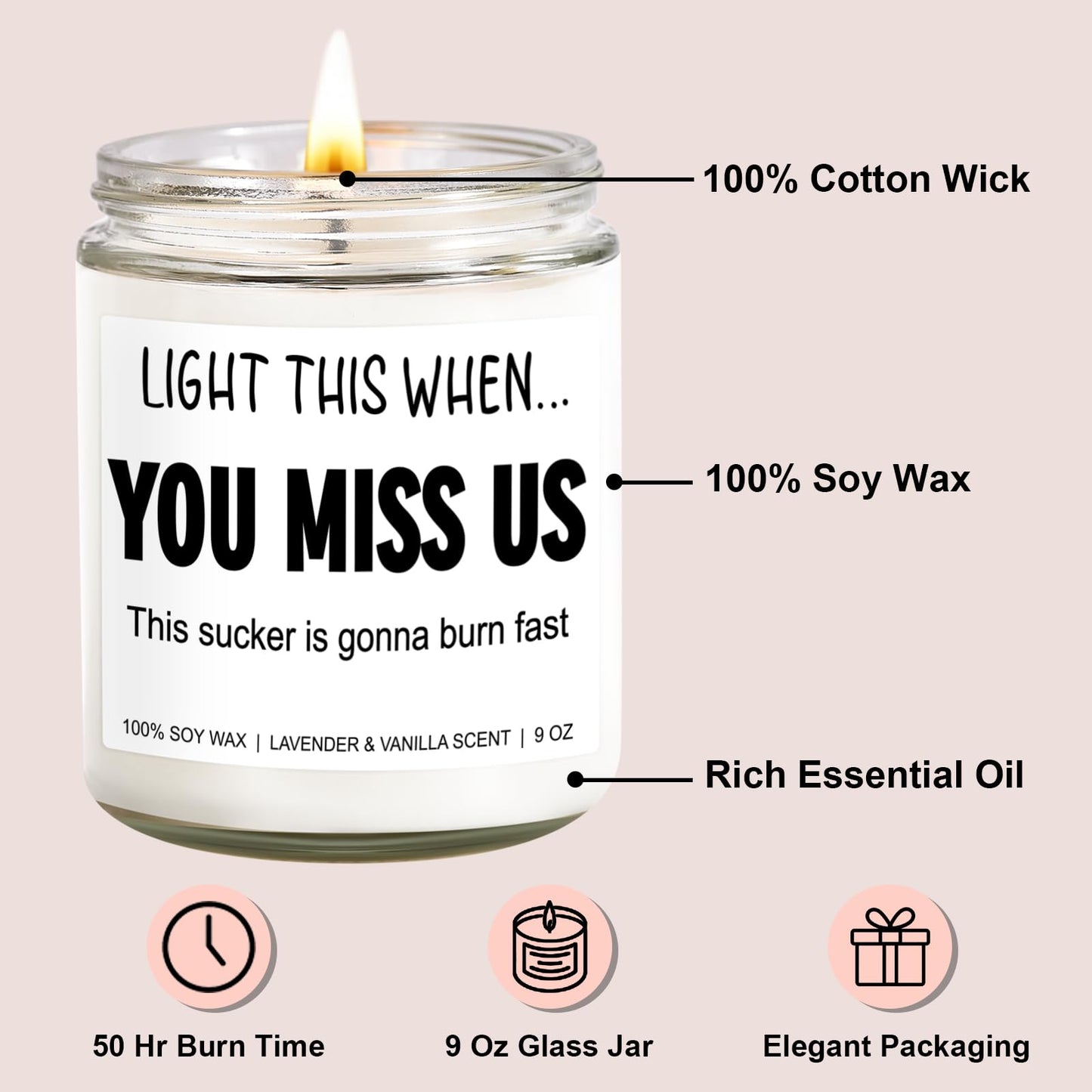 Younift Funny Scented Candle, We Will Miss You, Moving Away Gifts for Friend, Farewell, Goodbye, Going Away Gifts for Coworkers Women, Men, Boss, Coworker Leaving, Retirement Presents - 9 oz