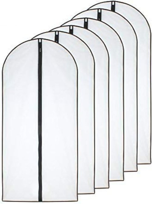 HomeClean Garment Bag - Set of 6 Zippered Plastic Clothes Covers for Suits & Coats | 24" x 40", Black