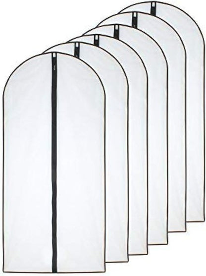 HomeClean Garment Bag - Set of 6 Zippered Plastic Clothes Covers for Suits & Coats | 24" x 40", Black