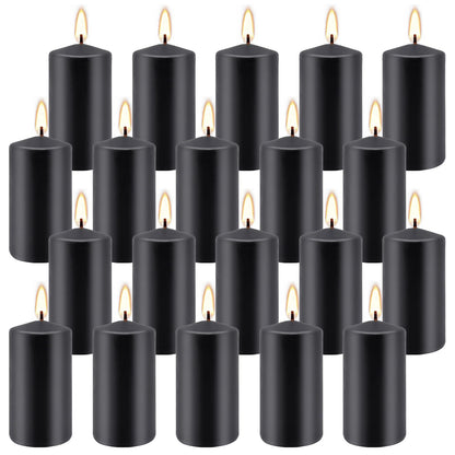 20 Pack 2x4 Inch Black Pillar Candles Unscented for Home Decor Party and Holiday,Elegant Dark hue