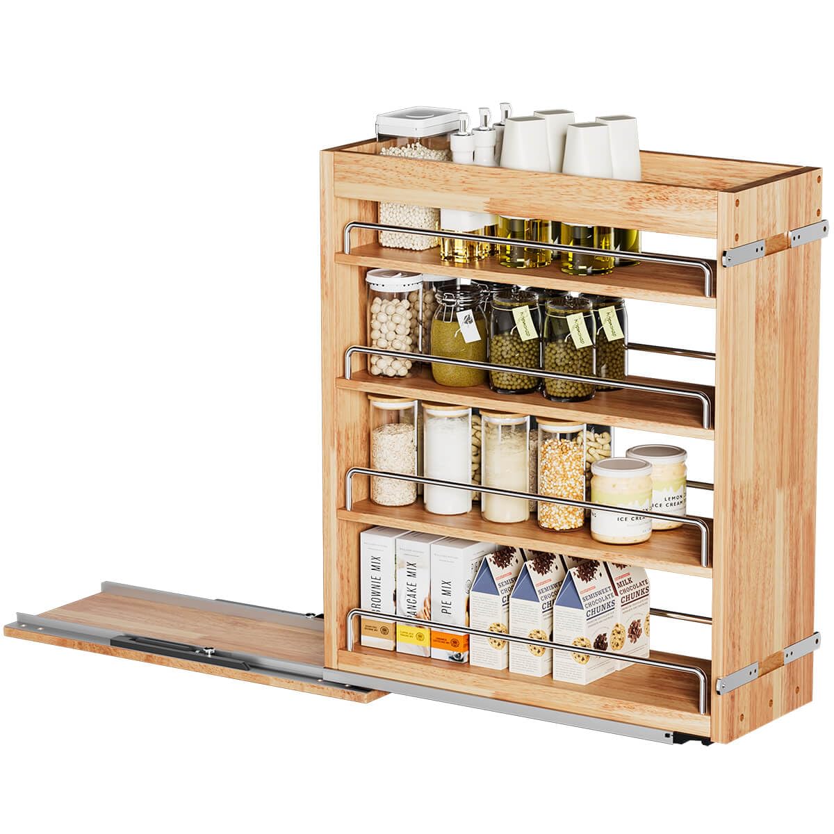 4 Tier Pull Out Spice Rack Holder Shelves (6.5" W x 22" D), spice organization for cabinet Storage Organization, pull out spice racks for inside cabinets