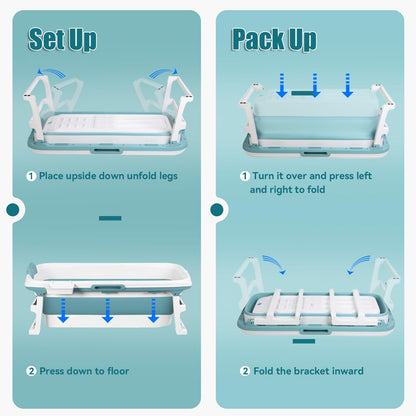 53'' Large Portable Bathtub for Adult, Foldable Bathtub Portable Soaking Bath Tub Effortless, Ergonomically Designed for Hot Bath Ice Bath with Reached Out Hands