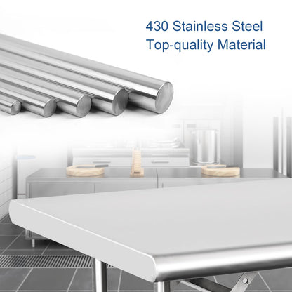 HARDURA Folding Stainless Steel Table 24X48 Inches with Legs NSF Commercial Portable Folding Prep Table for Restaurant Kitchen Home and Hotel