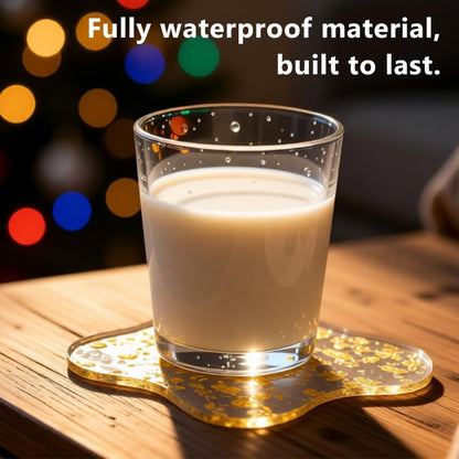 Sweet Elegance Set of 4 Acrylic Gold Foil Coasters Waterproof, Non-Slip, Durable Cup Mats for Home, Party, and Festival Decorate Drop Shape Table Ornamen