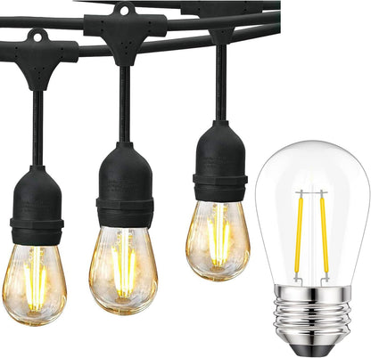Svater 144 FT Outdoor String Lights 2W, Patio Light for Outside with 32 Antique S14 Plastic LED Bulbs with 30 Pack S14 Replacement Bulb