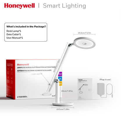Honeywell Desk Lamp for Home Office, H6 Sunturalux™ Eye-Caring Led Desk Light, 800LM Dimmable Desk Lamp with Timer, Touch Control Tall Desk Reading Light, Table Lamp for Circle Webcam, Study, Bedroom