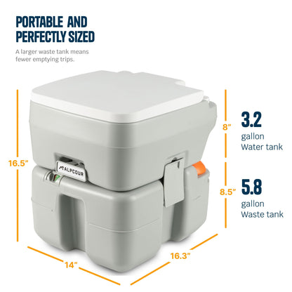 Alpcour Portable Toilet – Compact Indoor & Outdoor Commode w/Travel Bag for Camping, RV, Boat – Piston Pump Flush, 6 Gallon Waste Tank, Built-In Pour Spout & Washing Sprayer for Easy Cleaning