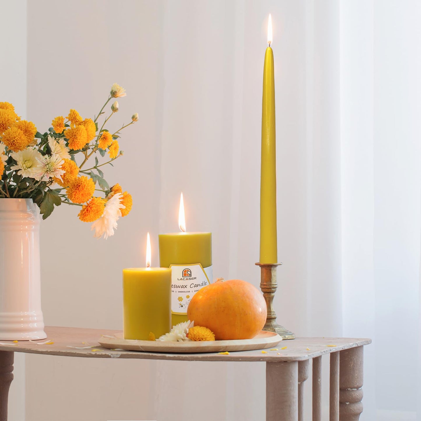 4 Pack Beeswax Pillar Candles Bulk, 100% Pure Beeswax Candles, 2X4 inch Bees Wax Candle for Home,Burning Time 160 Hours Total, Unscented & Dripless, Natural Yellow by Lacaser