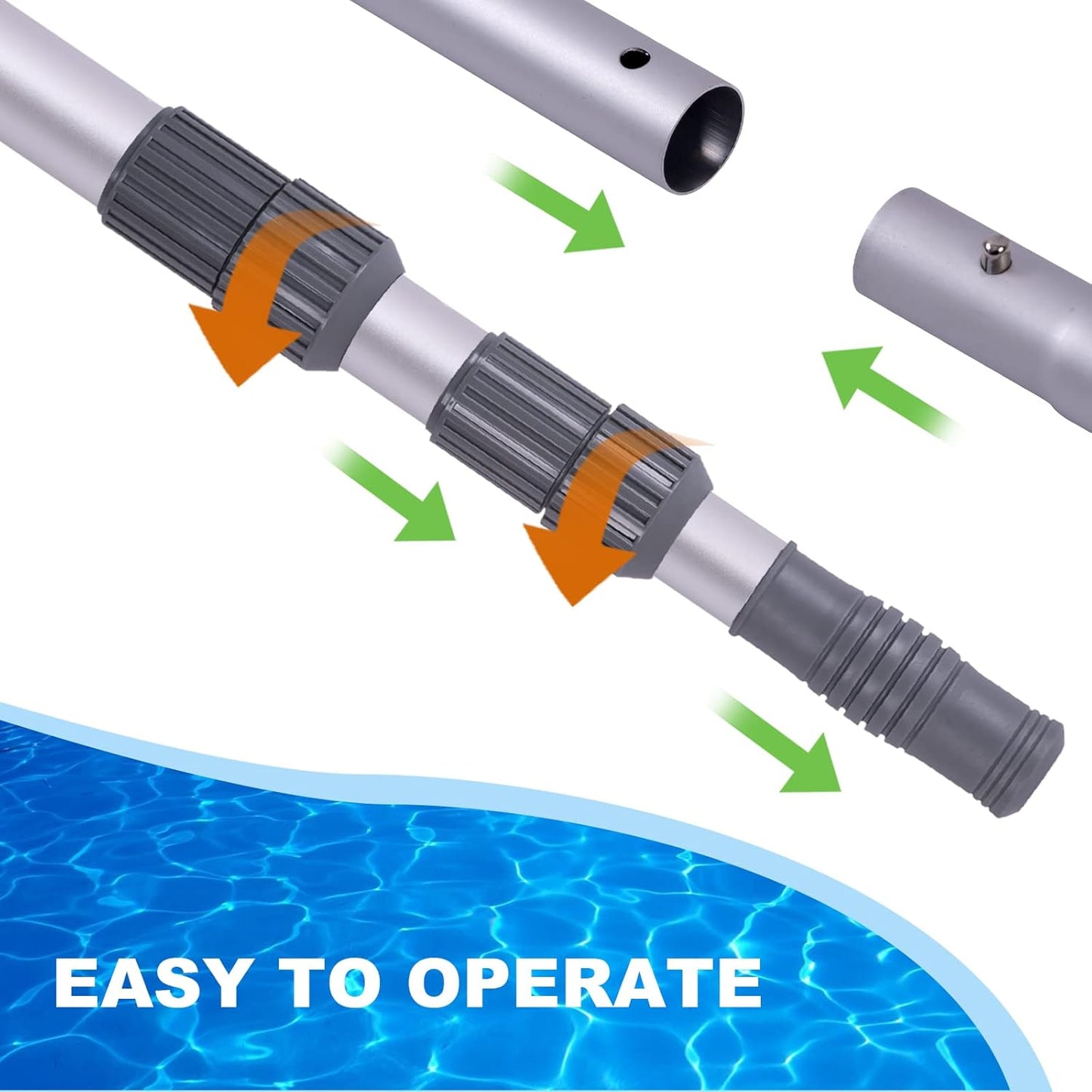 Sepetrel Pool Pole - 12-Foot Telescoping Cleaning Pole for Skimmer Net, Brush & Vacuum Head