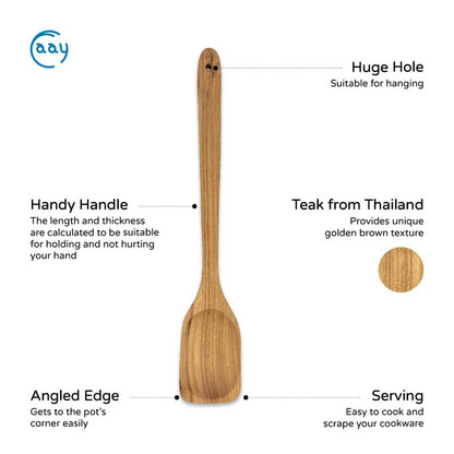 FAAY 18 Inches Large Wooden Spoon, Long Handle Heavy Duty Spoon with Scoop for Big Pot Stirring, Mixing & Cooking. Handcrafted from Teak for Crab Crawfish Seafood Boil, Gumbo Pot.