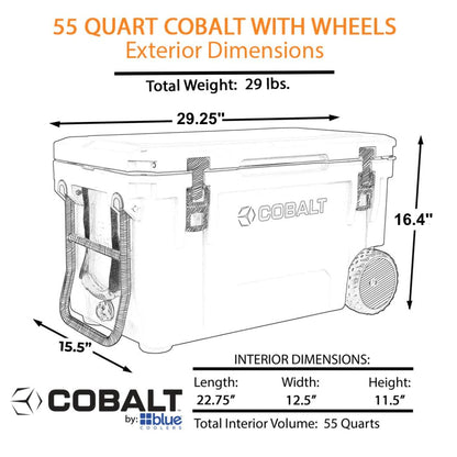 Cobalt 55 Quart Roto Molded Super Ice Cooler | Large Ice Chest - Long Term Ice Retention | (Cobalt Blue (Wheeled))