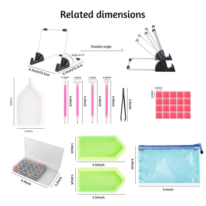 LIRUNQIU 59 Pcs Diamond Painting A4 LED Light Pad Kit, 5D Diamond Painting Accessories Tool Kit Full Drill for Adults and Kids, Supplies Includes Storage Case, Pens,Stand,Pad Board and More