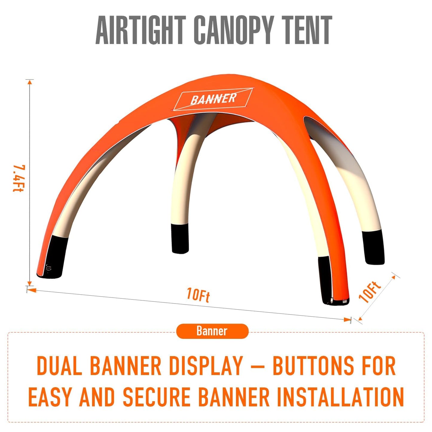 Inflatable Shade Air Canopy Tent – 10x10Ft Outdoor UV Protection Sun Shelter with 2 Removable Side Panels,Stakes & Sandbags,Air Pump,– for Outdoor,Marketing Events,Trade Shows（Orange）