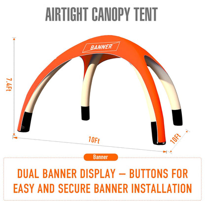Inflatable Shade Air Canopy Tent – 10x10Ft Outdoor UV Protection Sun Shelter with 2 Removable Side Panels,Stakes & Sandbags,Air Pump,– for Outdoor,Marketing Events,Trade Shows（Orange）
