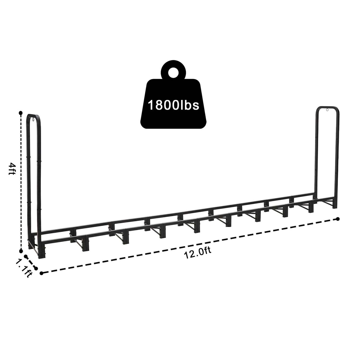 Werph 12FT Firewood Rack Outdoor,Heavy Duty Firewood Storage Rack,Outdoor Firewood Rack with Cover,Wood Rack Log Rack for Outdoor & Indoors, Black