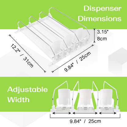 Soda Can Dispenser for Refrigerator - 3 Row Automatic Pusher Glide, Fridge Bottle Rack Drink Organizer, Self-Pushing Width Adjustable Beverage Storage Holds Up to 12 Cans (12.2inch, White)