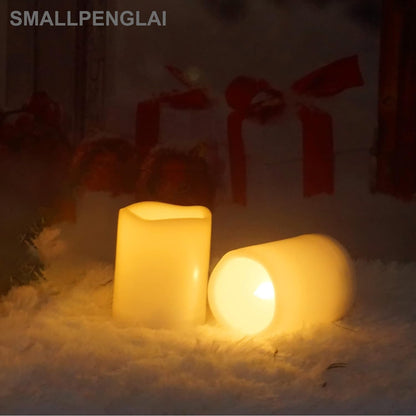 Smallpenglai Outdoor Indoor Flameless Pillar Candles, 4 Pack Plastic Resin Battery Operated Electric LED Candle Sets with Cycling 24 Hours Timer Function for Home Party Wedding Decoration, 3"x3"