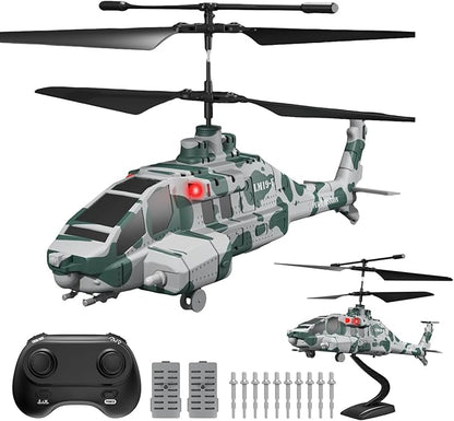 RC Helicopter with 10 Missiles 2.4GHz LM19-F Army Remote Control Helicopter Military Helicopter for Beginners and Adults LED Lights Altitude Hold One-Key Take Off Indoor Friendly