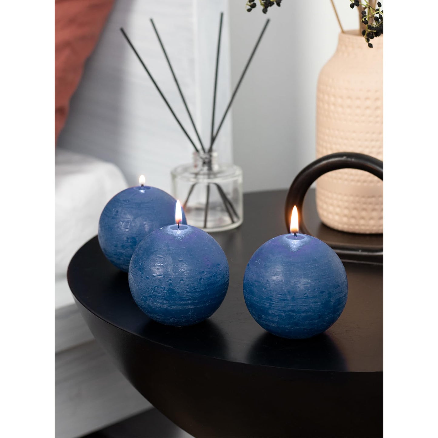 CANDWAX Set of 3 Round Candles Ball 3 inch - Royal Blue Spheres - Perfect as Wedding Decor and as Spheres for Home Decor - Long Burning Unscented Smokeless Dripless Navy Blue Candles