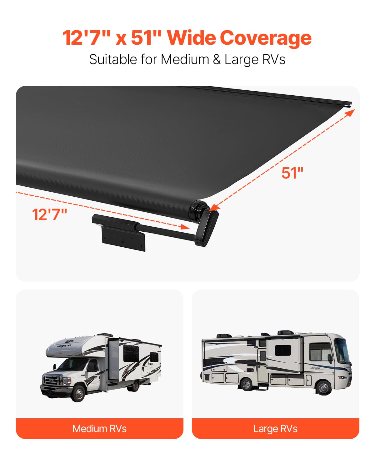 VEVOR Rv Slide Topper, 13'1" (12'7") Weatherproof Awning for RV Slide with Thicker Bracket, Heavy Duty Slide Topper Awning Fit for RV & Motorhome (Black)