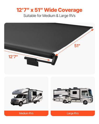 VEVOR Rv Slide Topper, 13'1" (12'7") Weatherproof Awning for RV Slide with Thicker Bracket, Heavy Duty Slide Topper Awning Fit for RV & Motorhome (Black)