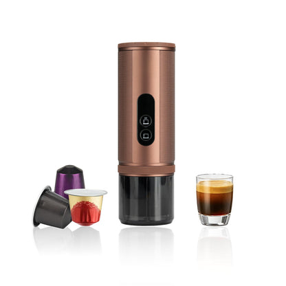 FANSHAIN Portable Coffee Machine: Electric Espresso Machine - Portable Coffee Maker for Travel - Rapid Heating - 8 Cups of Coffee Per Full Charge - Compatible with Nespresso Capsules - Brown