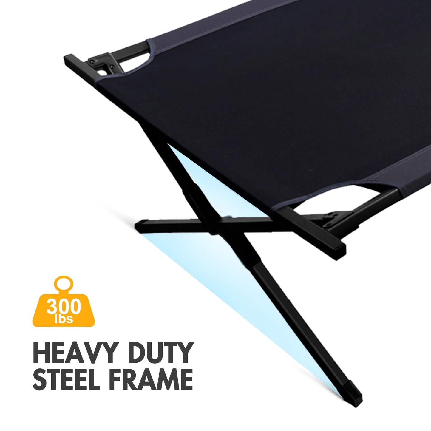 Portal Folding Portable Camping Cot, Guest Bed with Carry Bag and Side Storage Organizer, Camping Cots for Adults Sleeping, Away Tent Sleeping Cot Bed, Supports 300 LBS, Black