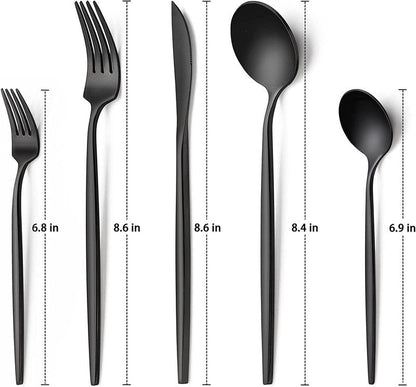 60-Piece 12 Setting Black Silverware, Food-Grade Stainless Steel Flatware Cutlery Set for Home, Office, Restaurant, Hotel