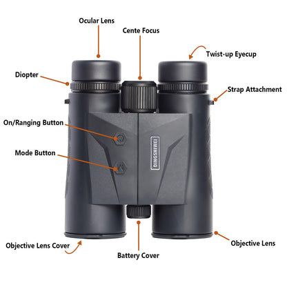 DINGSHIWEI Rangefinder Binoculars for Hunting, 1968 Yards Laser Rangefinder, 10x42 HD Optics, Fast 0.15s IP65 Waterproof ±0.5m for Golf, Bird Watching, Outdoor, Black