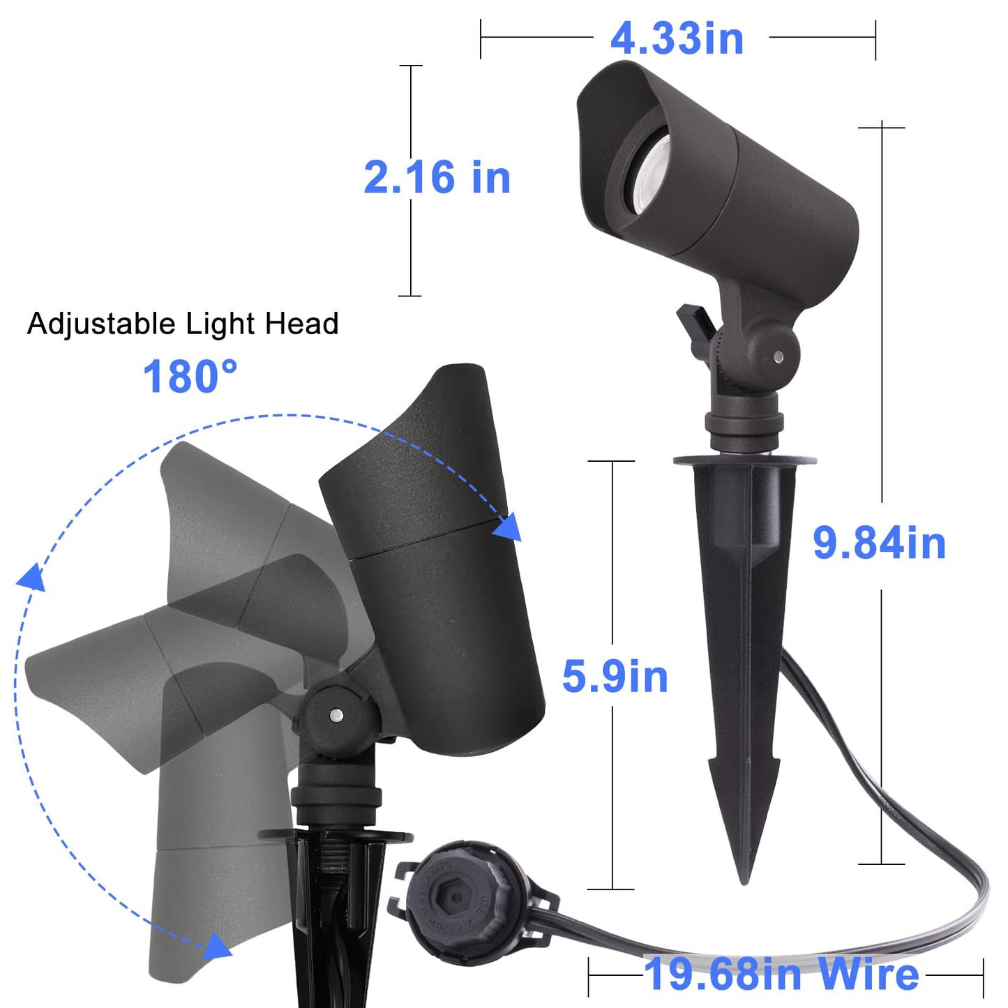 E ENERGETIC LIGHTING LED Landscape Lights with Connectors, 12V Low Voltage, Warm White 3000k, 4W, 175LM, Outdoor Waterproof Garden Pathway Lights Wall Tree Flag Spotlights with Spike Stand, 6 Pack