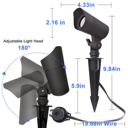 E ENERGETIC LIGHTING LED Landscape Lights with Connectors, 12V Low Voltage, Warm White 3000k, 4W, 175LM, Outdoor Waterproof Garden Pathway Lights Wall Tree Flag Spotlights with Spike Stand, 6 Pack