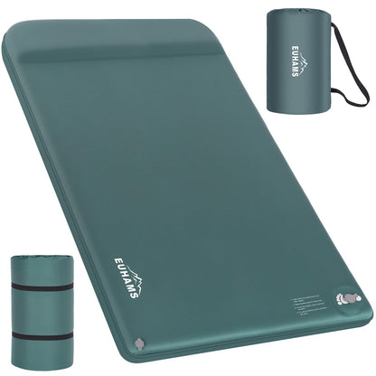 EUHAMS Camping Sleeping Pad – Ultra-Thick Self-Inflating Memory Foam Mattress with Pillow, Double Camping Pad with Foot Pump, Portable 4-Season Sleeping Mat for Car, Tent & Travel, Full Size