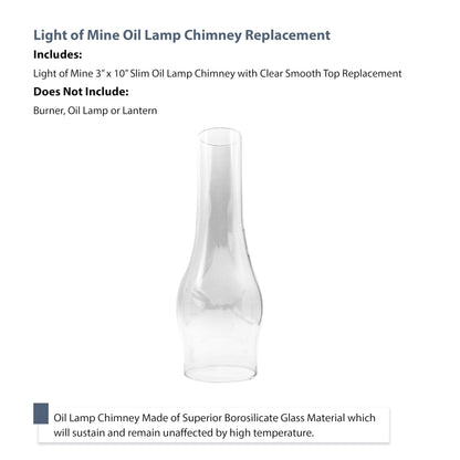 LIGHT OF MINE Slim Oil Lamp Replacement Chimney, 3inx10in, Clear Glass, Model PARE-CHIMN