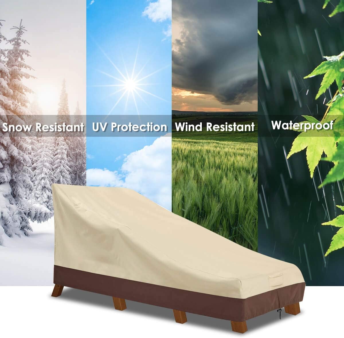 Vailge Waterproof Patio Chaise Lounge Cover - Heavy Duty UV Resistant Furniture Covers | 2 Pack, Medium, Beige & Brown