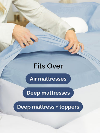 Skiennix Extra Deep Twin Sheet Set - 4 Piece Cooling Bedding - Soft, Wrinkle-Free Sky Blue