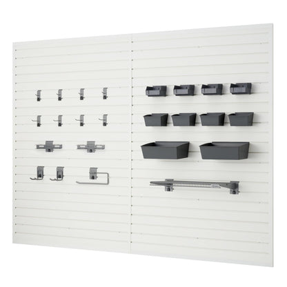 TRINITY 48 Sq Ft Modular Slatwall Panels Kit, Garage Organization and Storage System, Includes 24 Garage Organizer Accessories, 3600 lb Total Capacity, White PVC, Stud Mount Hardware Included