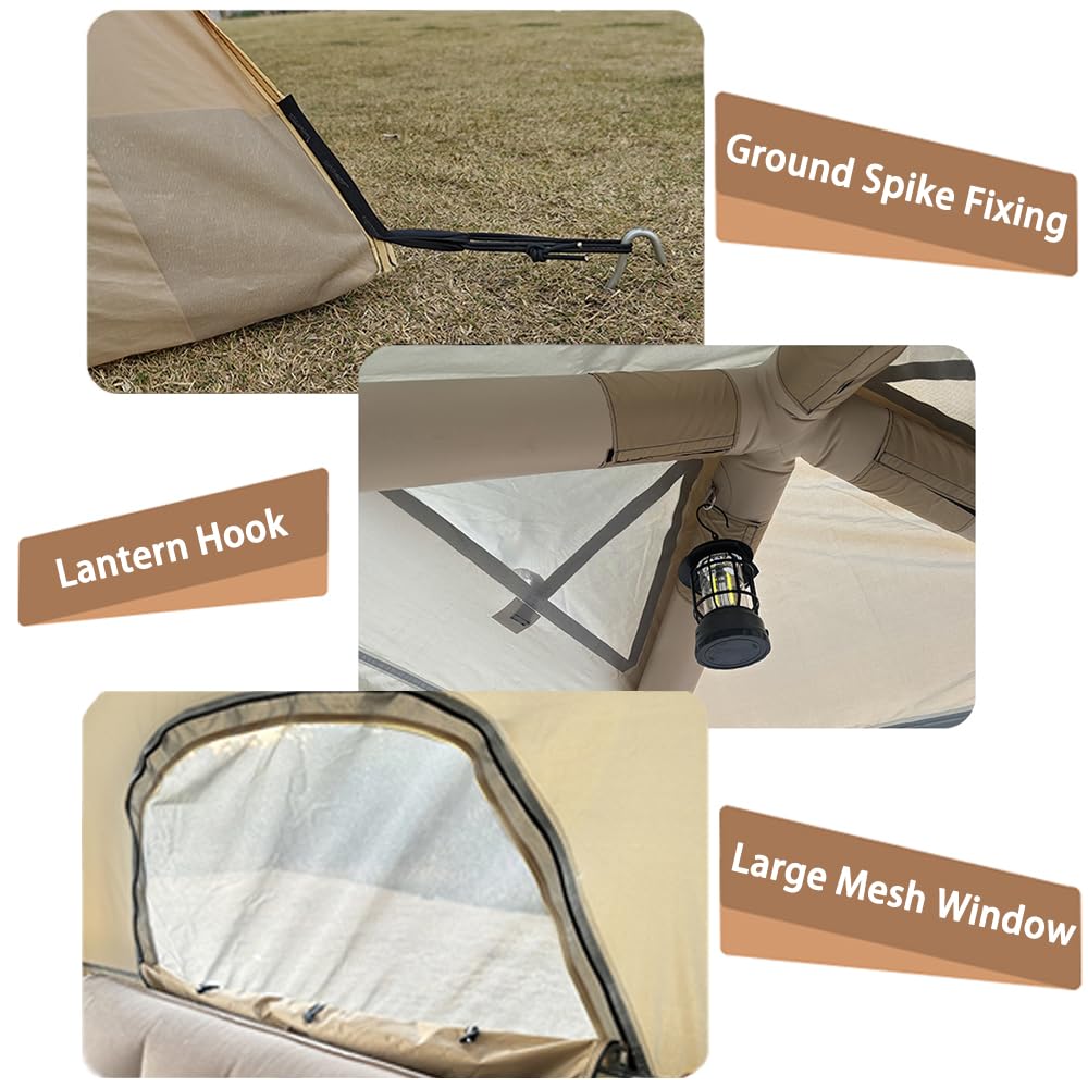 HipierFx Camping Inflatable Tent with Pump 4 Person Easy Set up Glamping House with Mesh Waterproof Family Air Blow Up Tents