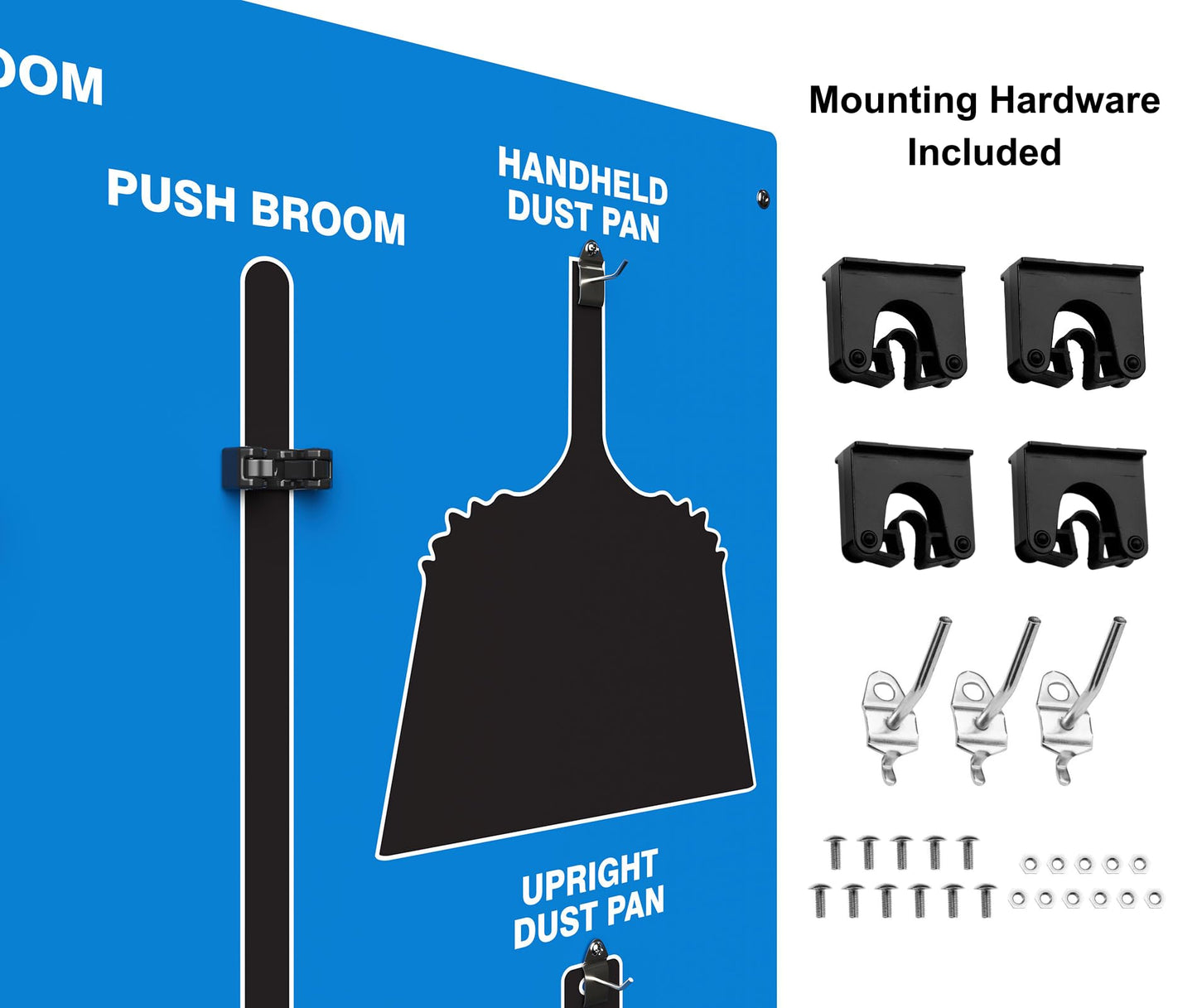 Clean & Sweep 5S Shadow Board/Mobile Cart Broom Holder, 68" x 30" Board, 5S Cleaning Station - with Broom and Dustpan Set Included, Made in The USA by AccuformNMC, Blue/Black, PSX616BUBK