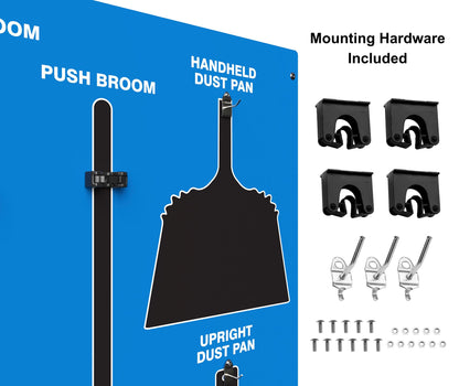 Clean & Sweep 5S Shadow Board/Mobile Cart Broom Holder, 68" x 30" Board, 5S Cleaning Station - with Broom and Dustpan Set Included, Made in The USA by AccuformNMC, Blue/Black, PSX616BUBK