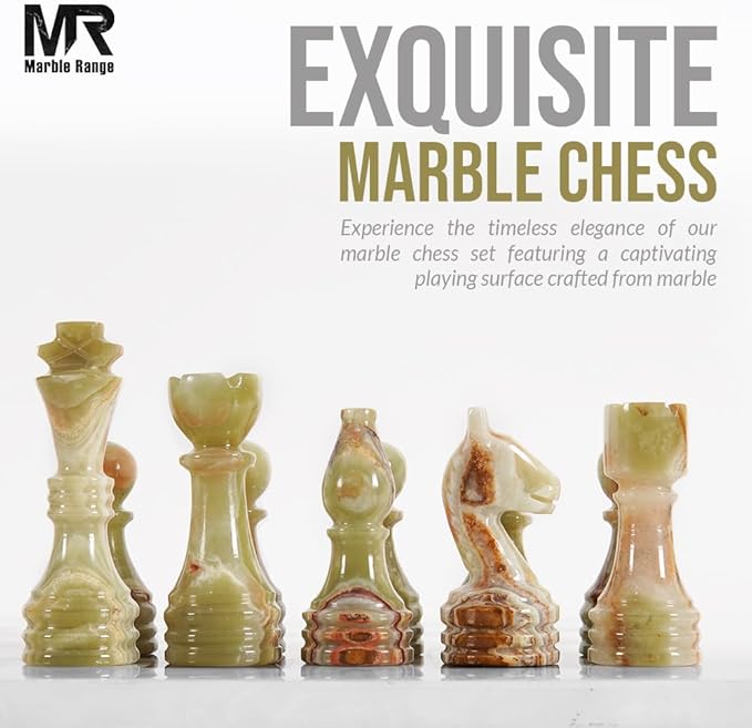 Marble Chess Set for Adults 15 Handmade White &amp Green Onyx Board Game with 32 Chess Pieces 2 Extra Queens &amp Storage Box Luxury Travel Game – Elegant Home Décor