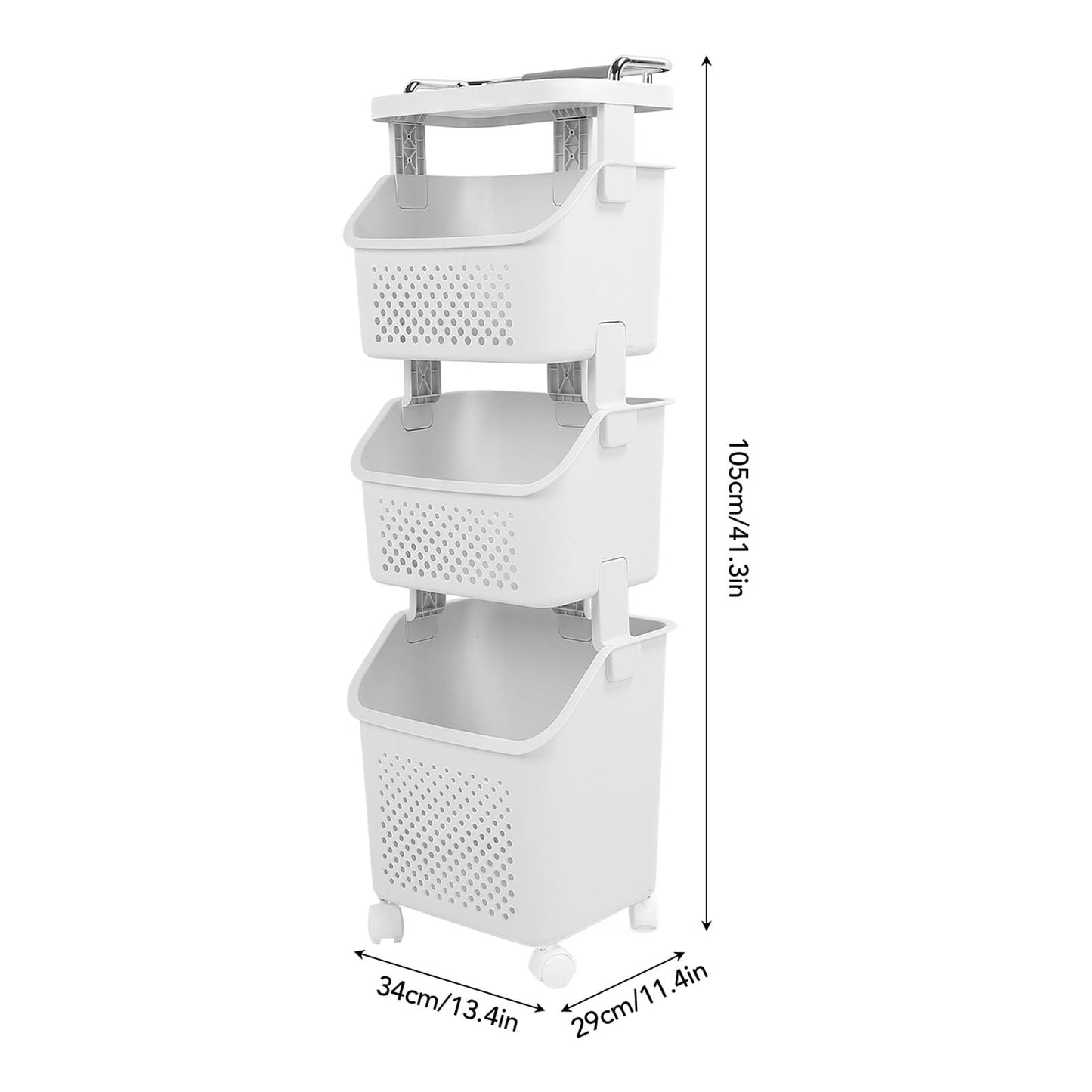 3 Tier Laundry Basket Organizer with Wheels, Tiered Laundry Basket Organizer, with Portable Storage Baskets, for Kitchen Bathroom Bedroom Laundry Room