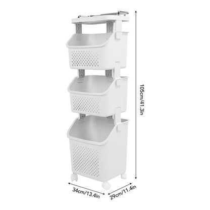 3 Tier Laundry Basket Organizer with Wheels, Tiered Laundry Basket Organizer, with Portable Storage Baskets, for Kitchen Bathroom Bedroom Laundry Room