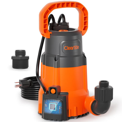 Cleartide 1/3 HP Submersible Utility Pump, 2790 GPH High Flow, Portable Sump Pump with Auto Water Sensor, Ideal for Pool, Flooded Basement, Hot Tub, Pond and Garden Draining