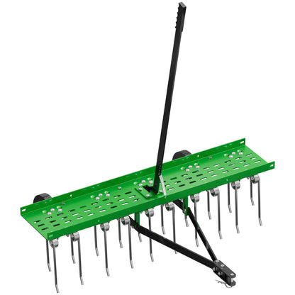 PPOLB 40" Tow-Behind Dethatcher with 20 Spring Steel Tines, Pull Behind Lawn Tractor Mower Grass Rake for Yard, Garden, and Farm Care – Removes Thatch, Leaves, and Pine Needles-Green