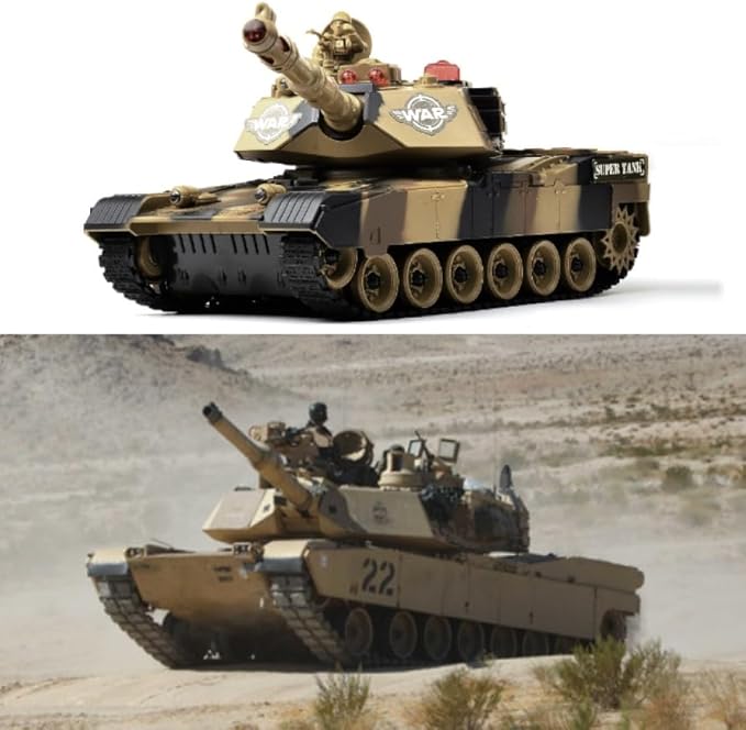 Haktoys RC Battle Tank – 1:24 Scale Remote Control Military Toy with Infrared Shooting Rotating Turret Realistic Lights &amp Sounds | Radio Control Army Tank for Kids &amp Adults