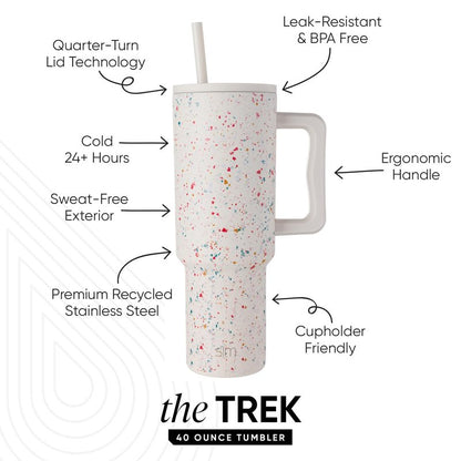 Simple Modern 40 oz Trek Tumbler with Handle and Straw Lid | Cup Holder Friendly Insulated Stainless Steel Travel Mug | Cream Terrazzo