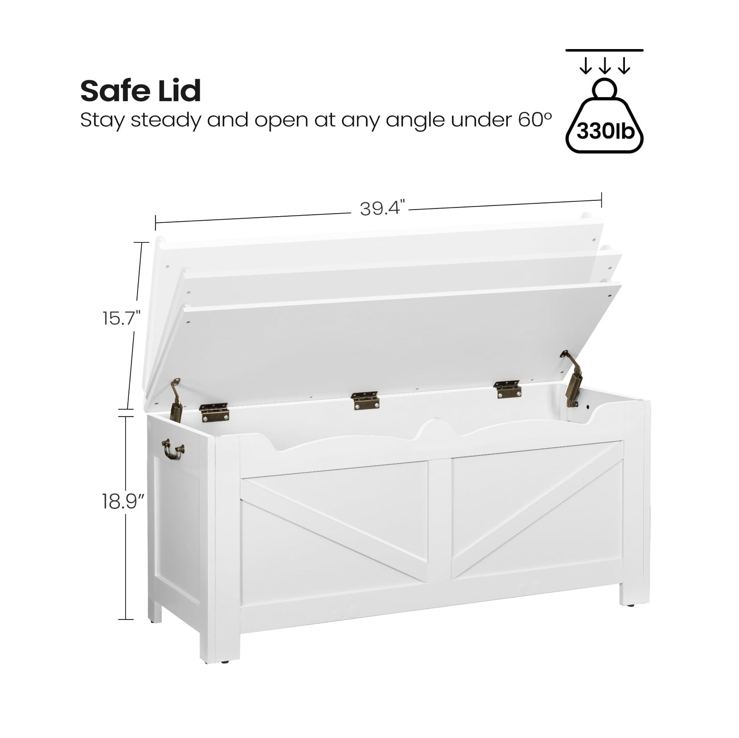 Hzuaneri 39.4" Storage Chest, Extra Large Storage Trunk with 2 Hinges, Wooden Box Bench, Lift-Top Organizer Chest, Shoe Bench for Entryway, Bedroom, Living Room, White SB04503X