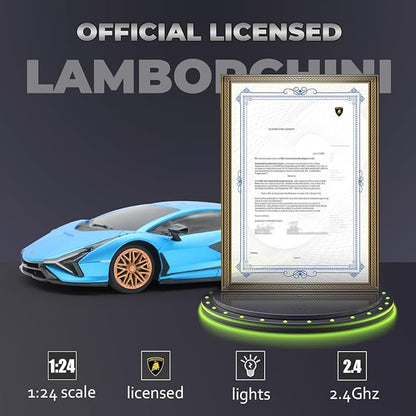 QUN XING Remote Control Car 1:24 Officially Licensed 2.4GHZ Rc Cars Lambo Sport Racing Toy Car for Kids Boys 4-7 Years Birthday Gift Blue
