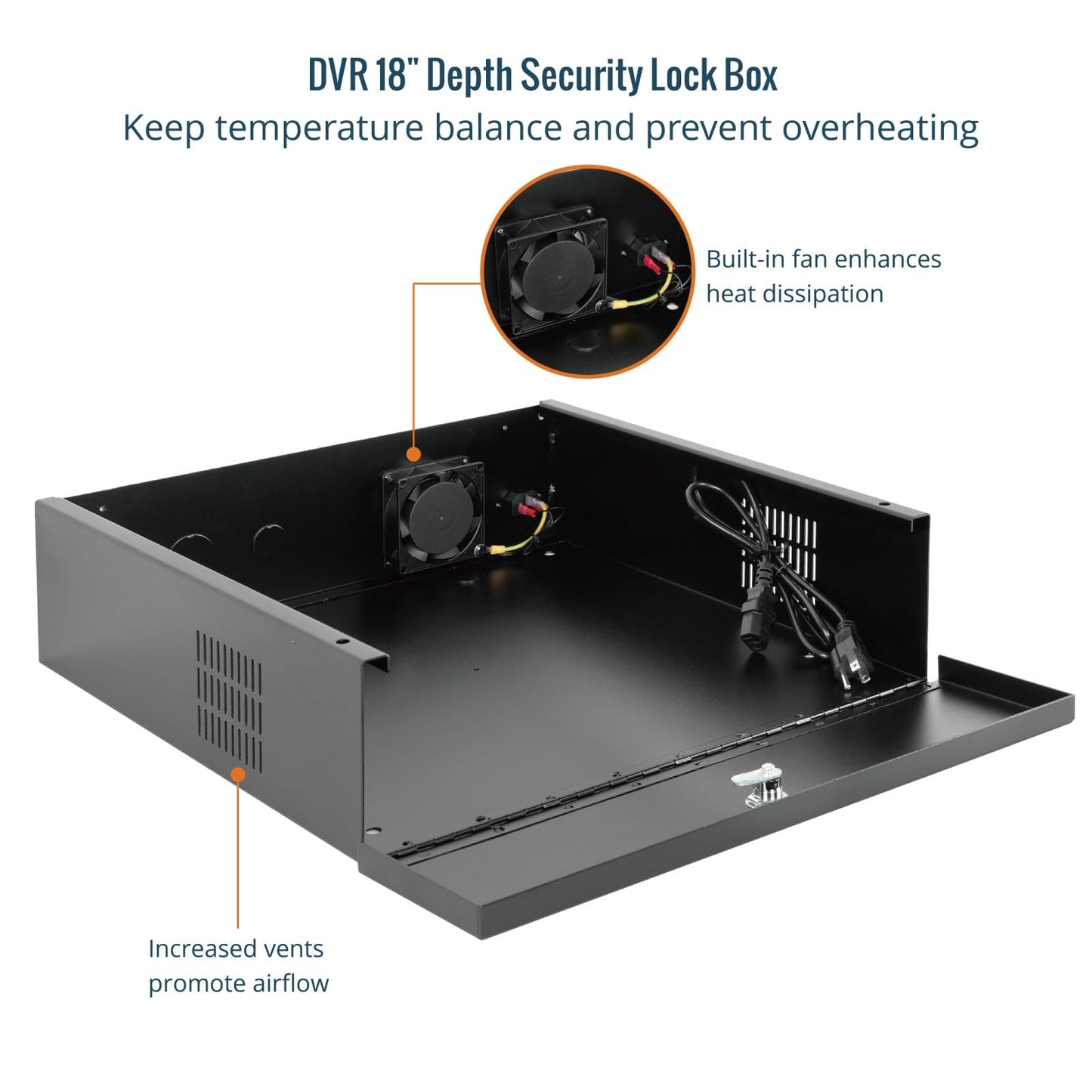 Tecmojo DVR Lock Box with Fan, Heavy Duty Electronics Security Box for NVR, POE Switch, Document, Metal Security Storage in Stores, Office, Home(18×18×5in)