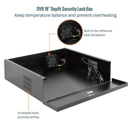 Tecmojo DVR Lock Box with Fan, Heavy Duty Electronics Security Box for NVR, POE Switch, Document, Metal Security Storage in Stores, Office, Home(18×18×5in)